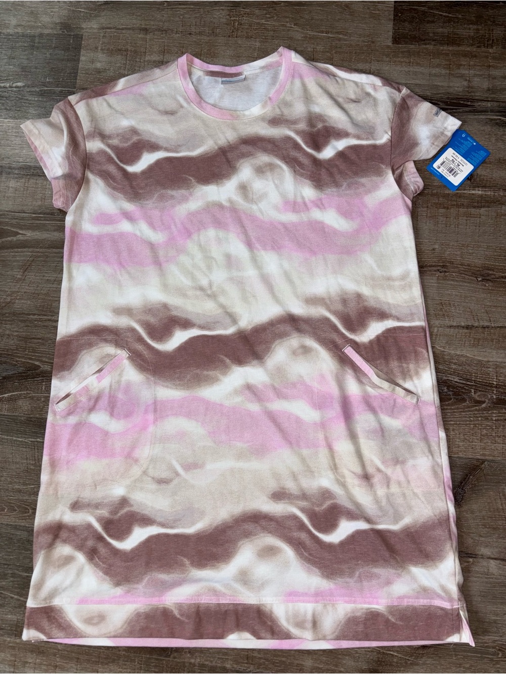 Columbia Pink and Light Brown Tie-Dye Midi Dress with Pockets